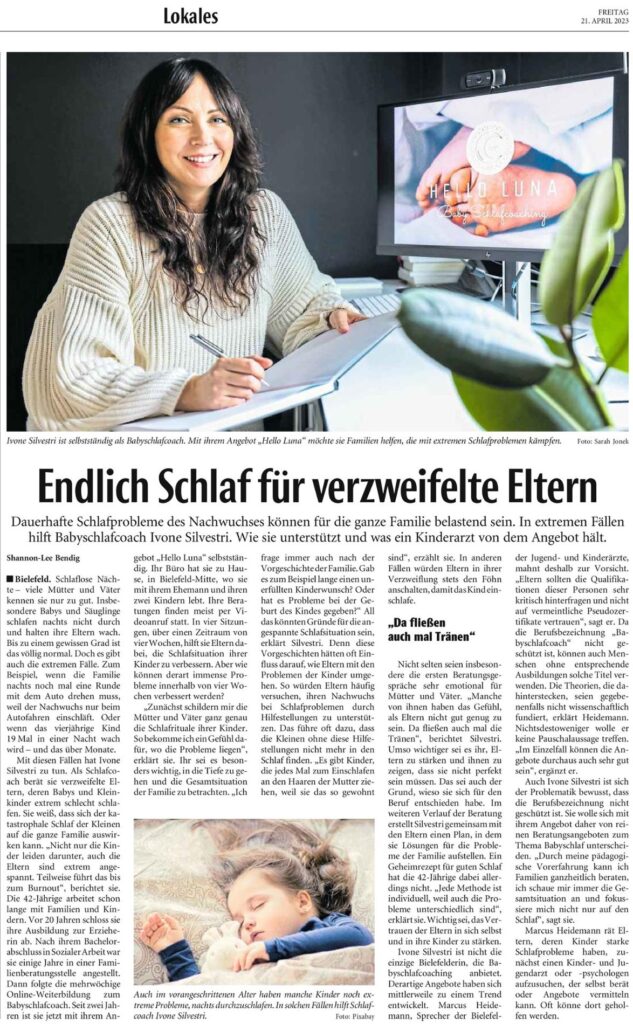 Ivone neue Westfälische Schlafcoaching hohe Qualität Zeitungsartikel Schlafcoaching Baby Ivone Silvestri Hello Luna